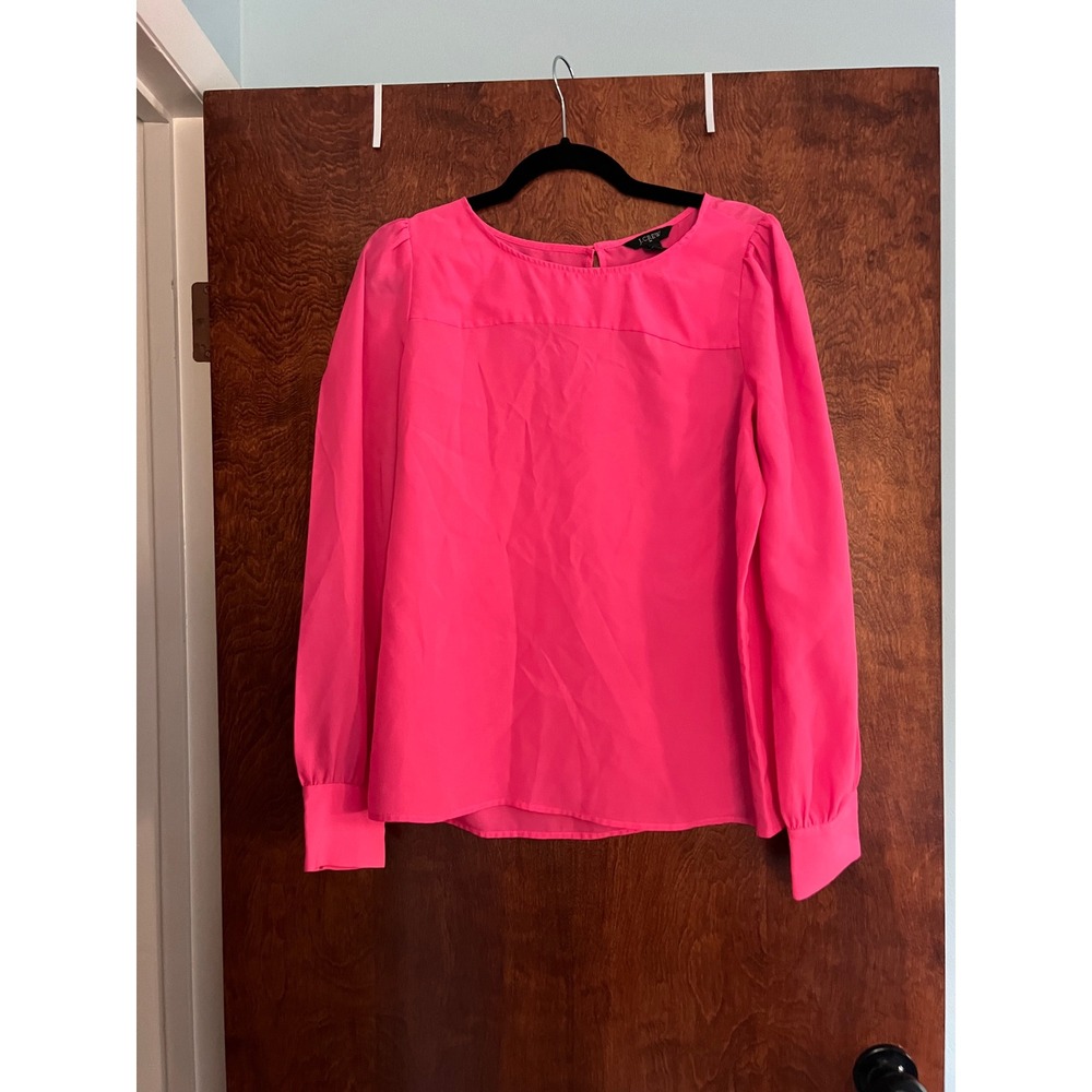J.Crew‎ Blouse Womens Medium Hot Pink Long Sleeve Keyhole Back Top
